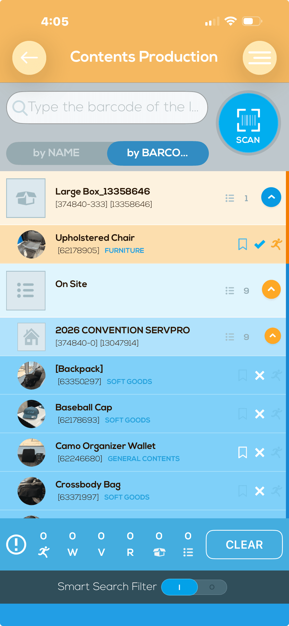 Current iCat Contents Production screen showing the contents inventory.